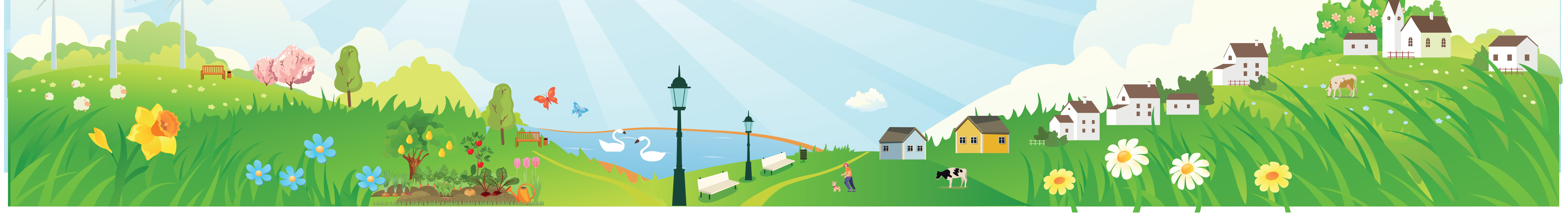 Illustrated countryside representing the Dayspring community